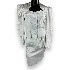 Vtg 2pc Gunne Sax By Jessica McClintock Jacket & Skirt Outfit Set Pale Gray 5/6